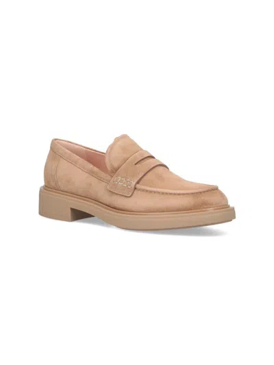 Gianvito Rossi Loafers With Round Toe And Stitched Detailing In Beige