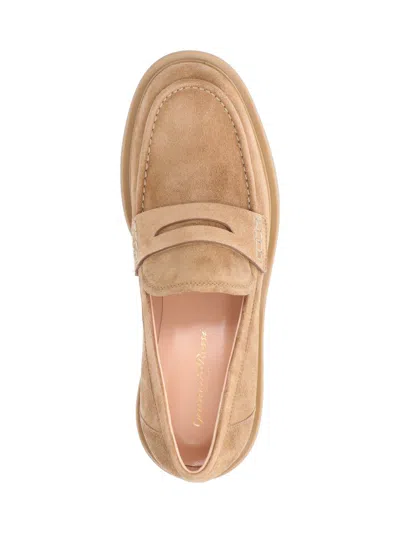 Gianvito Rossi Loafers With Round Toe And Stitched Detailing In Beige
