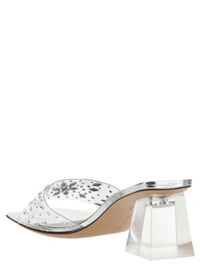Gianvito Rossi Crystal-embellished Transparent Heels In Silver Leather In Silver
