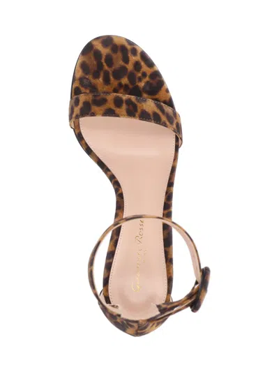 Gianvito Rossi Open Round Toe Visible Stitching Buckled Back Strap Leopard Pattern Golden Lettered Logo On Insole S In Brown
