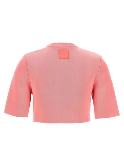 Loewe Cropped Knitted Crew-neck Sweater In Pink