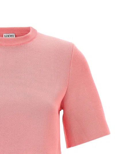 Loewe Cropped Knitted Crew-neck Sweater In Pink
