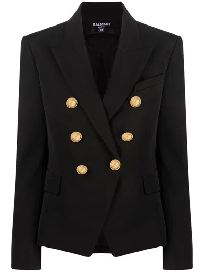 Shop Balmain Wool Double-breasted Jacket In Black