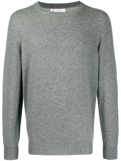 Brunello Cucinelli Round Neck Jumper In Comfortable Cotton Blend In Grey