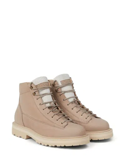 Shop Brunello Cucinelli Leather Boots In Beige