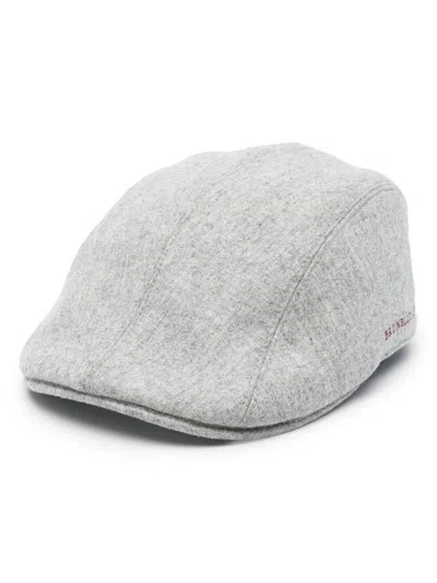 Shop Brunello Cucinelli Logo Wool Hat In Light Grey