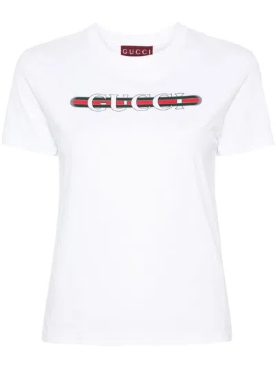 Shop Gucci Logo Cotton T-shirt In White