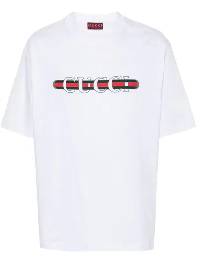 Shop Gucci Logo Cotton T-shirt In White