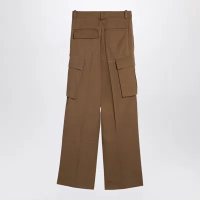 Victoria Beckham Wide Leg Cotton Cargo Trousers With Pockets In Brown