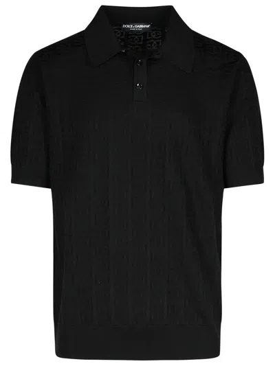 Shop Dolce & Gabbana Black Silk Polo Shirt