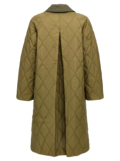 Shop Ganni 'quilt Raglan' Long Down Jacket In Green