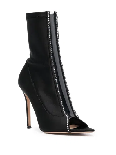 Gianvito Rossi Black Crystal-embellished Open-toe Stiletto Boots In Black