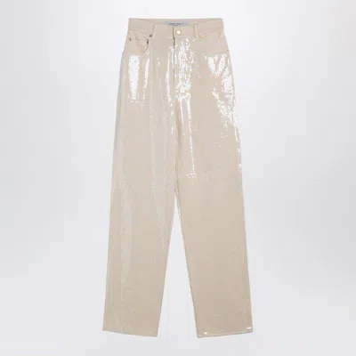 Golden Goose Trousers With Transparent Sequins Écru In Beige