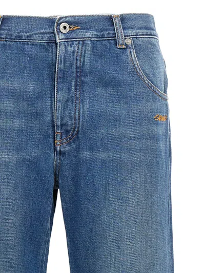 Off-white Logo Embroidered Denim Trousers In Blue