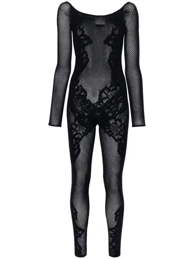 Shop Wolford Lace Tattoo Jumpsuit Clothing In Blue