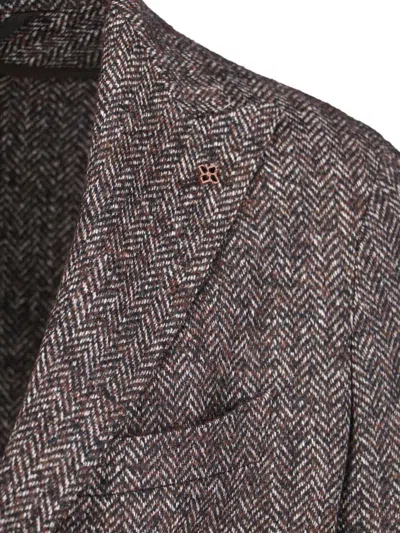 Tagliatore Tailored Jacket Herringbone Pattern In Brown