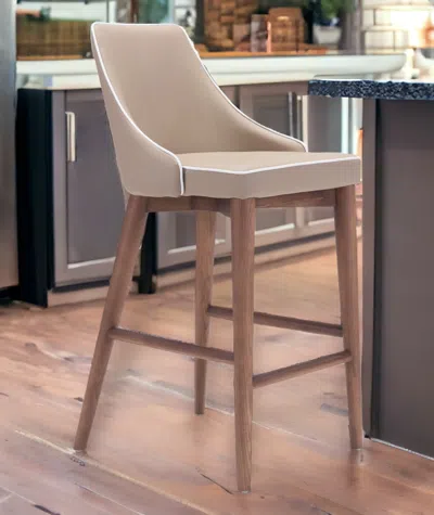 Homezia 26" Beige And Brown Solid Wood Low Back Counter Height Bar Chair