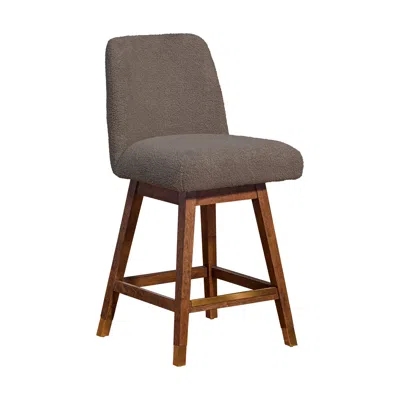 Homezia 26" Taupe And Brown Upholstered And Solid Wood Swivel Counter Height Bar Chair