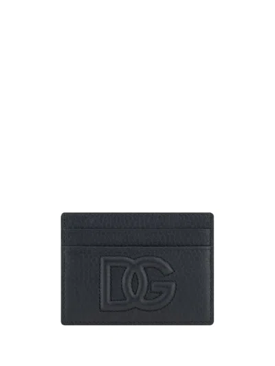 Dolce & Gabbana Small Zip-around Wallet In Calfskin With Raised Logo In Black
