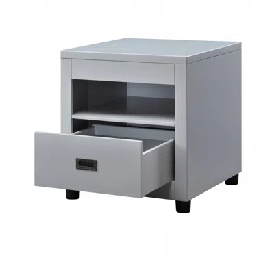 Homezia 24" Dove Gray Square End Table With Drawer And Shelf