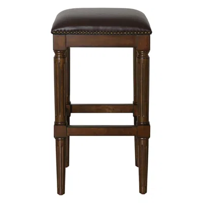 Homezia 31" Brown And Dark Brown Solid Wood Backless Bar Height Bar Chair