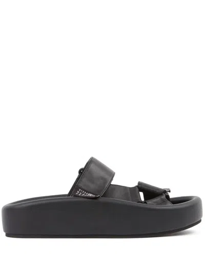 Shop Mm6 Maison Margiela Webbing Slip-on Platform Sandals In Black