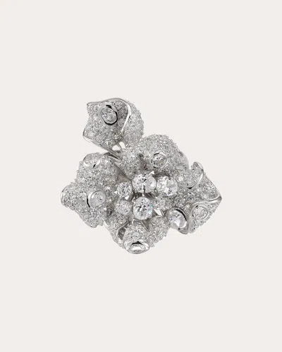 Anabela Chan 18k White Gold And Rhodium Vermeil Mini White Diamond Bloomingdale Ring In Silver