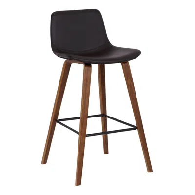 Homezia 26" Brown Faux Leather And Solid Wood Low Back Counter Height Bar Chair