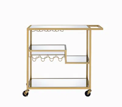 Homezia 40" X 16" X 37" Gold And Clear Glass Serving Cart