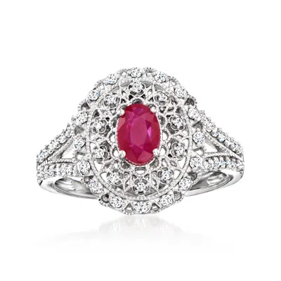 ROSS-SIMONS RUBY AND . DIAMOND MILGRAIN RING IN STERLING SILVER 