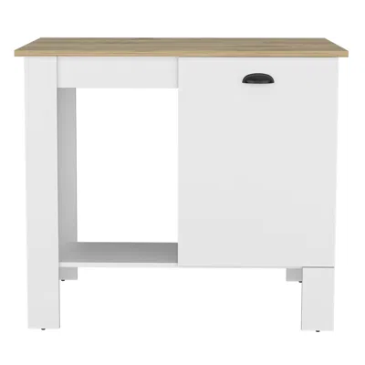 Homezia White And Natural 35" Kitchen Island With Storage