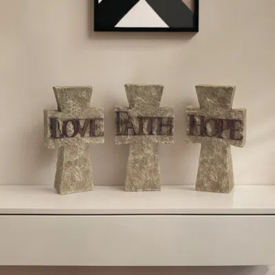Homezia Set Of Three 11" Gray Resin Cross Figurine