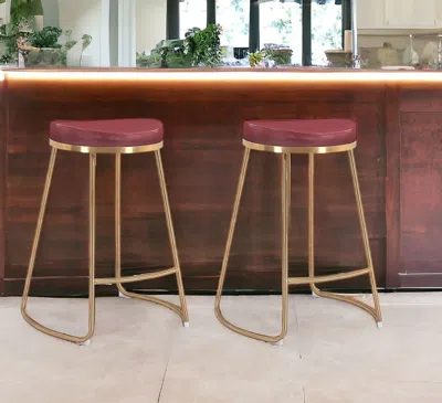 Homezia Set Of Two 26" Red And Gold Stainless Steel Backless Counter Height Bar Chairs