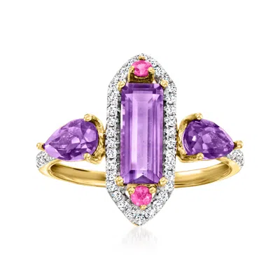 Ross-simons Amethyst And . Pink Sapphire Ring With . Diamonds In 14kt Yellow Gold In Purple