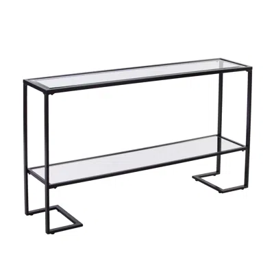 HOMEZIA 52" CLEAR AND BLACK GLASS MIRRORED FRAME CONSOLE TABLE WITH STORAGE 