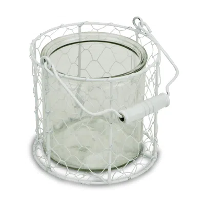 Homezia 5.25 White And Clear Wire Basket And Glass Jar