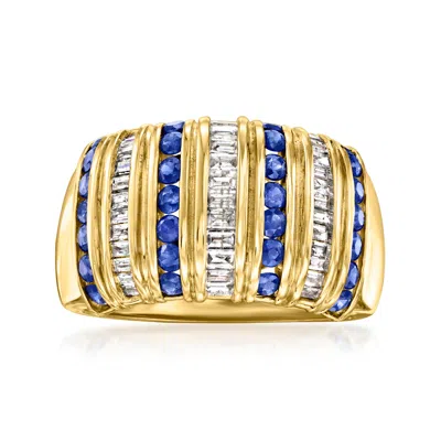 Ross-simons Sapphire And . Diamond Striped Ring In 14kt Yellow Gold In Blue