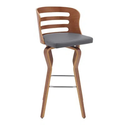 Homezia 29" Gray And Brown Faux Leather Swivel Low Back Bar Height Bar Chair