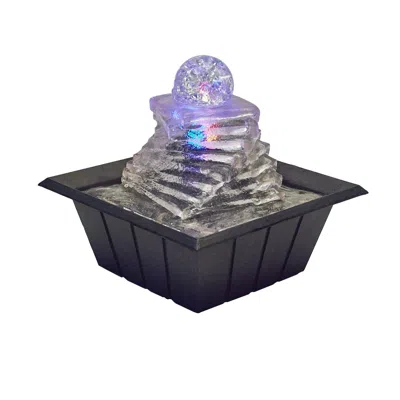 Homezia 8" Clear Polyresin Ice Design Tabletop Fountain With Led