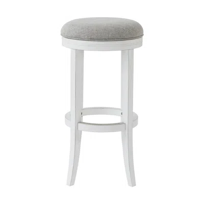 Homezia 30" Gray And Antiqued White Solid Wood Swivel Backless Bar Height Bar Chair