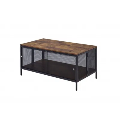 Homezia 41" Black And Antique Oak Rectangular Coffee Table With Shelf