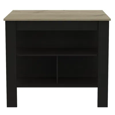 Homezia Modern Black Wengue And Light Oak Kitchen Island