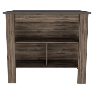 Homezia Dark Brown And Onyx Kitchen Island With Three Storage Shelves