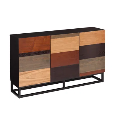 Homezia Patch Mid Century Mod Color Block Three Door Accent Cabinet