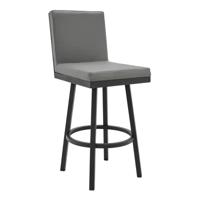 Homezia 30" Gray And Black Faux Leather And Iron Swivel Bar Height Bar Chair