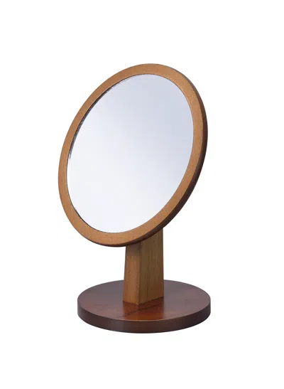 Homezia 10" Brown Round Framed Makeup Shaving Tabletop Mirror