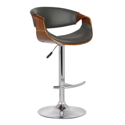 Homezia 24" Gray And Silver Solid Wood Swivel Low Back Adjustable Height Bar Chair