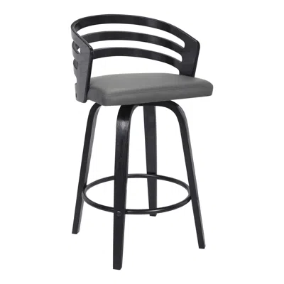 Homezia 26" Gray And Black Faux Leather And Iron Swivel Low Back Counter Height Bar Chair