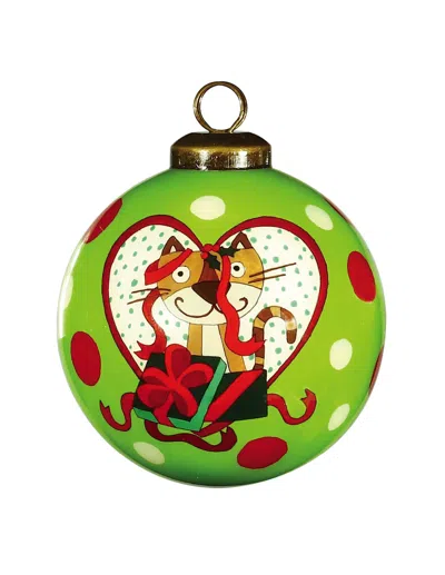 Homezia Charming Cat In A Heart Hand Painted Mouth Blown Glass Ornament