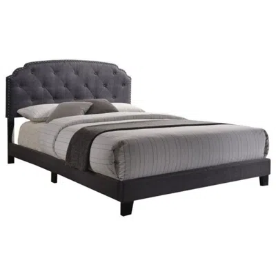 Homezia Queen Tufted Gray Upholstered Linen Bed With Nailhead Trim